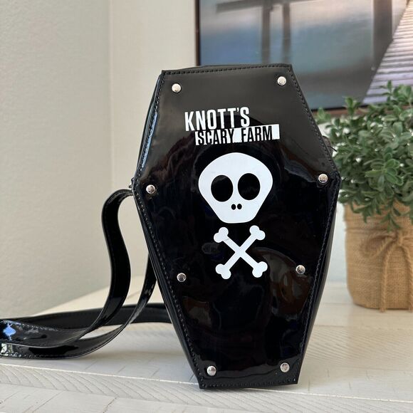 Knott's Berry Farm Handbags - Knott’s Berry Scary Farm Goth Skull Black and White Coffin Crossbody Purse Bag